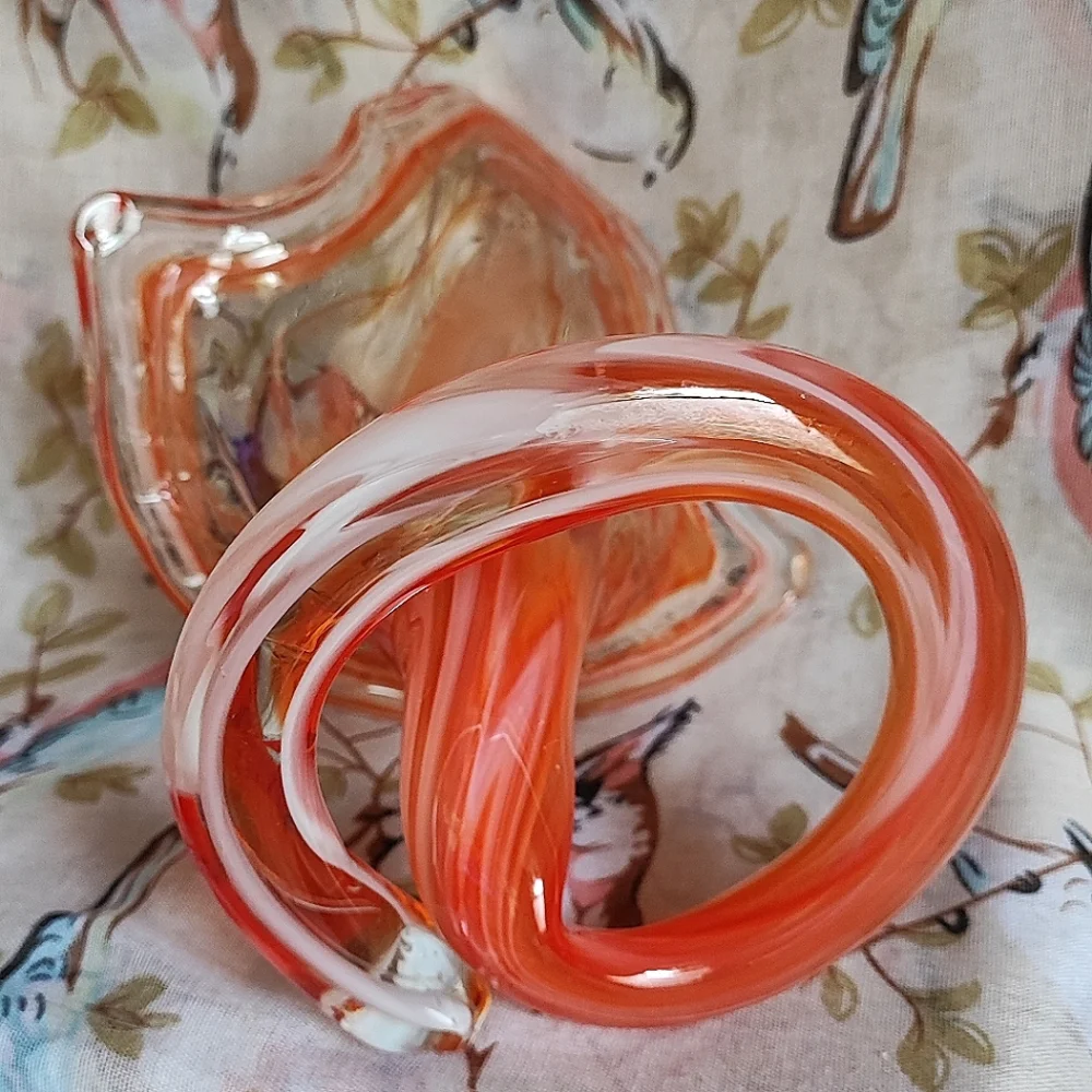 Jack In The Pulpit Blown Glass Swirled Orange Vintage Flower Vase Pontil Mark